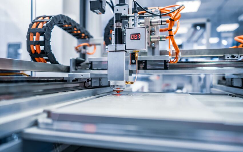 Laser-Maschine schneidet eine Form aus