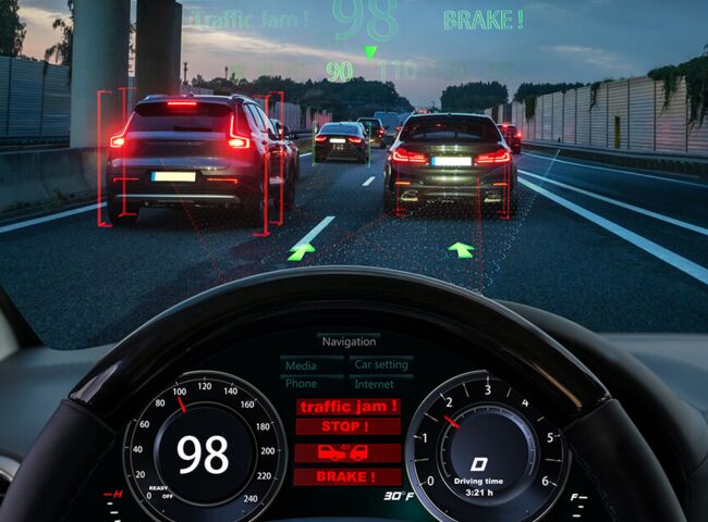 Assistenzsysteme in einem Auto signalisieren einen Stau