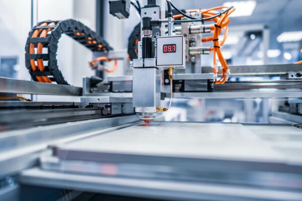 Laser-Maschine schneidet eine Form aus